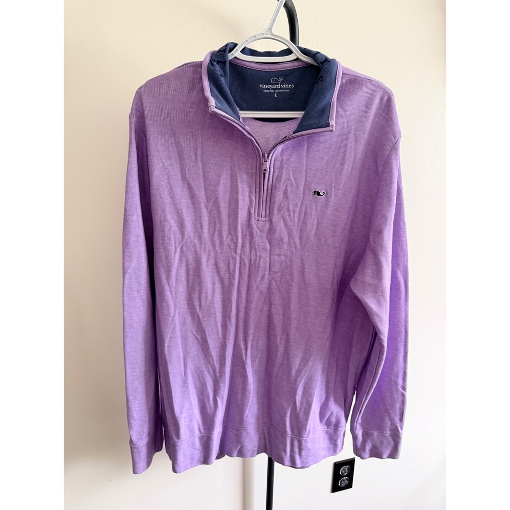 Vineyard Vines Mens Large Purple 100% Pima Cotton Quarter Zip Pullover Sweater